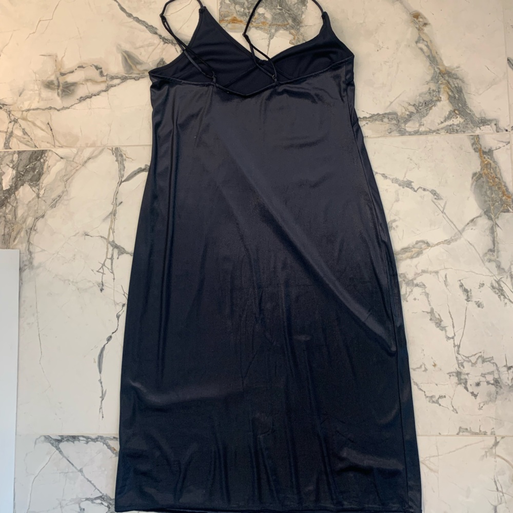 Midnight Blue Crushed Velvet Slip Dress - Picture 2 of 4